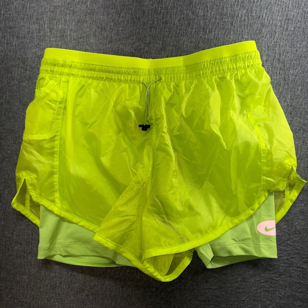 Nike Womens 2-in-1 Running Shorts Neon Lime Green DM7739-321 XS